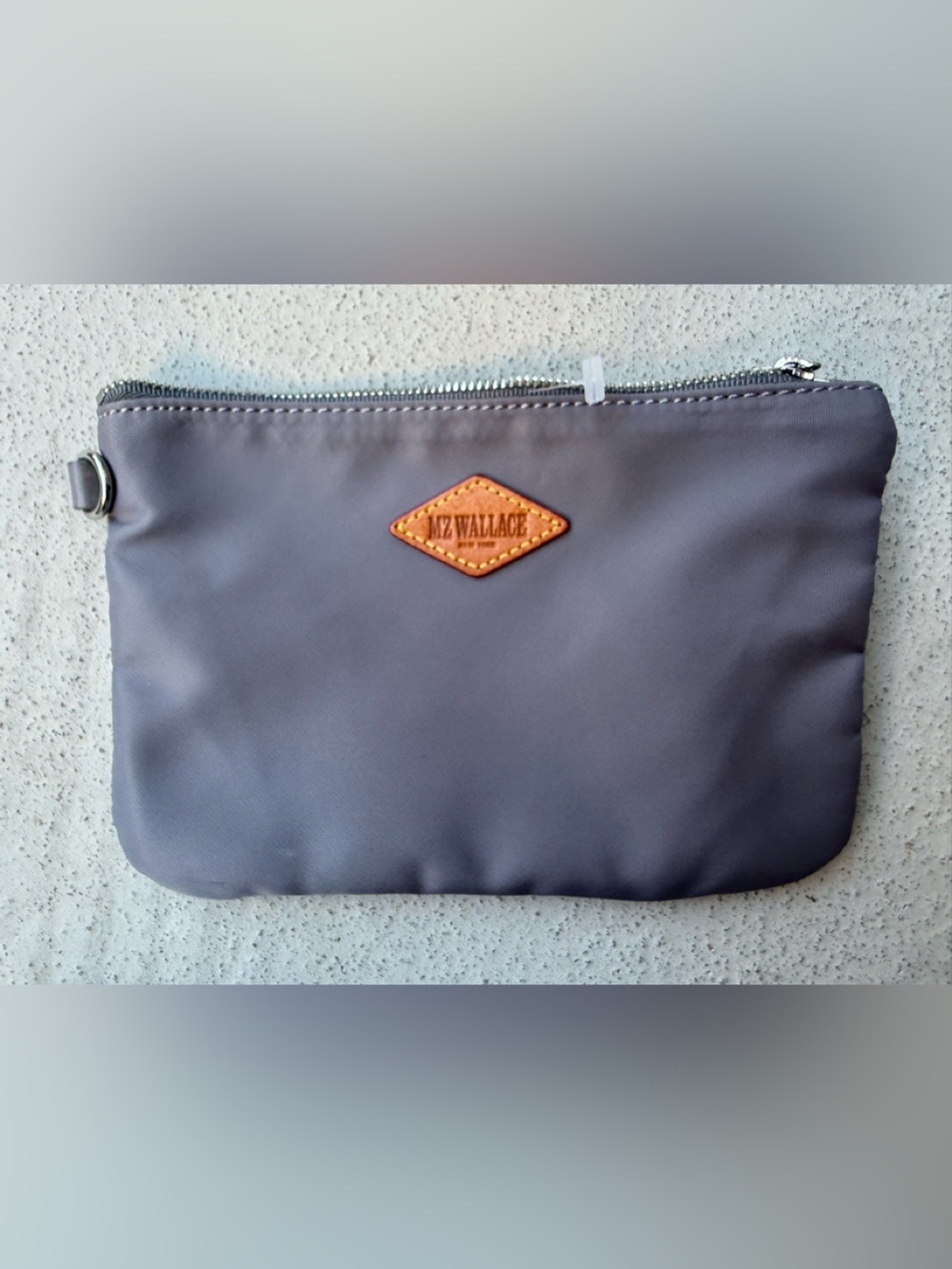 MZ Wallace Gray Zip Pouch – 8” x 5” Travel Organizer Make up Bag Vanity Case
